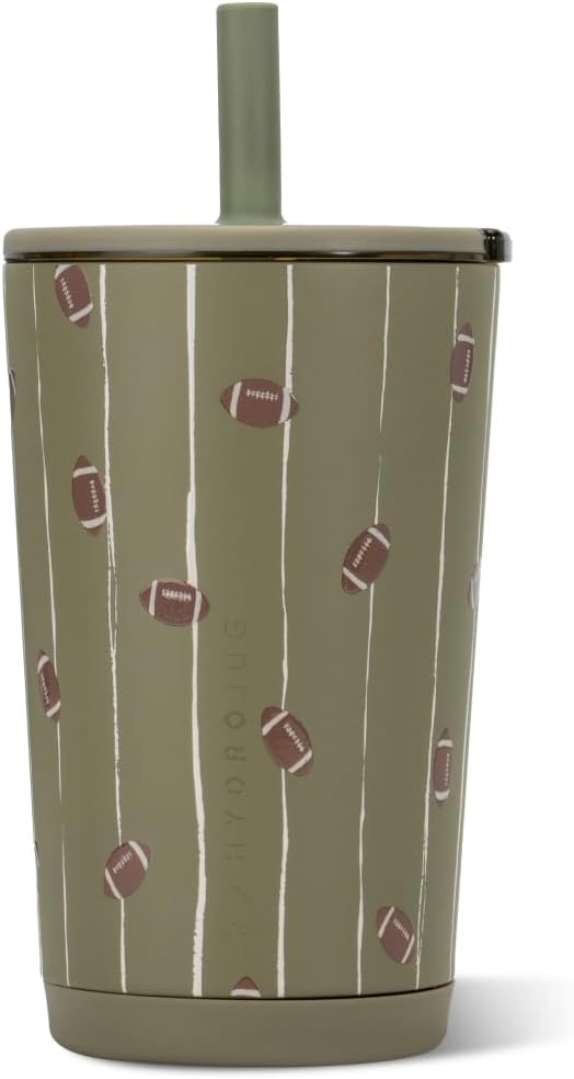 HydroJug Everyday Tumbler 14 oz, Ceramic-Lined Straw Cup, Football