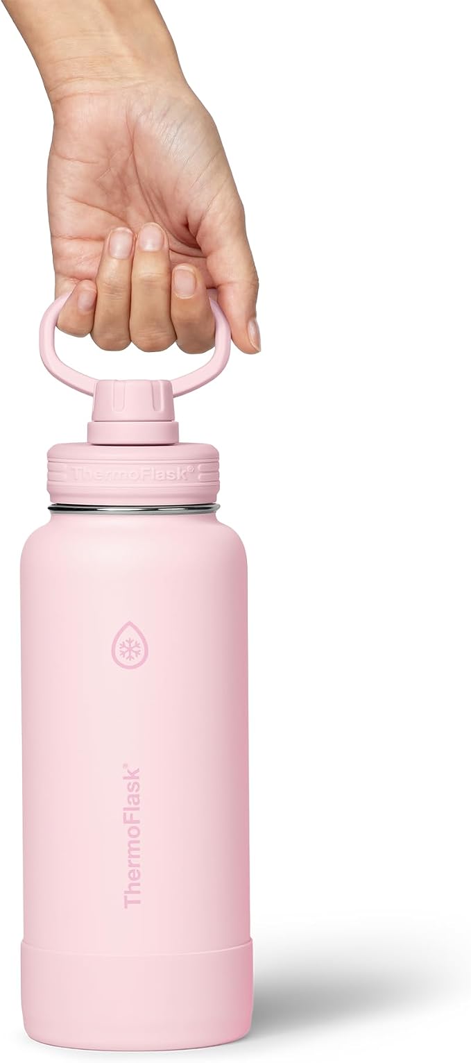 ThermoFlask Insulated Water Bottle with Spout Lid (32 oz, Blush) - Leakproof, Stainless Steel Water Bottle for Cold & Hot Drinks, Travel & Daily Hydration