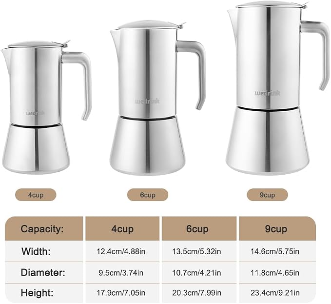 wedrink Stovetop Espresso Maker 6 Espresso Cups Stainless Steel Moka Pot for Greca, Induction, Electric & Gas Stoves(10 OZ/300ml)