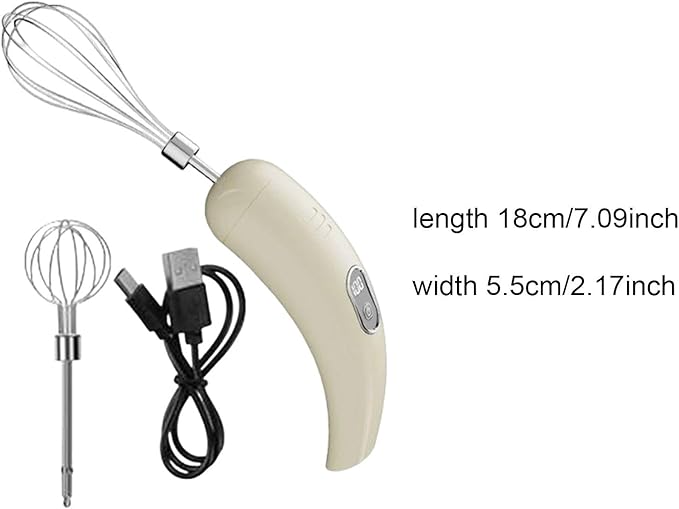 Electric Egg Beater Handheld Milk Frother Cordless Cream Mixer Adjustable 5 Speeds Stainless Steel USB Whisk Suitable for Kitchen, Beige
