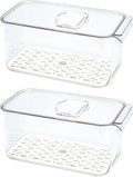 SANNO Produce Saver Refrigerator Organizer Bins with Lids And Removable Drain Tray Food Storage Container Fridge Stackable Freezer Bins For Kitchen Produce Fruit Vegetable (Set of 2)