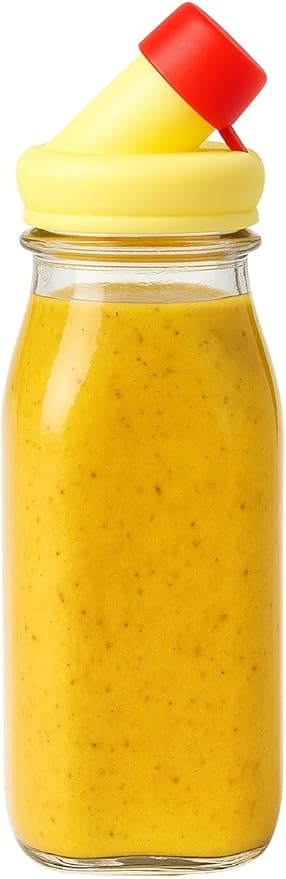 kitchentoolz Salad Dressing Shaker Bottle – 12oz Glass Bottle with Silicone Pour Spout and Tamper-Proof Lid for Sauces and Marinades - Pack of 6