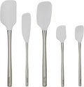 Tovolo Stainless Steel Handled Silicone Spatula Set of 5 Oyster Gray, Dishwasher Safe Kitchen Spatula Set for Cooking Baking, Non Toxic BPA Free Silicone Spatula set with Metal Steel Handle