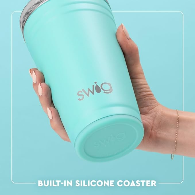 Swig Life 24oz Party Cup, Stackable Insulated Travel Coffee Tumbler with EZ Slider Lid, Cup Holder Friendly Travel, Stainless Steel 24 oz Tumbler, Reusable Mug (Christmas Cameos)