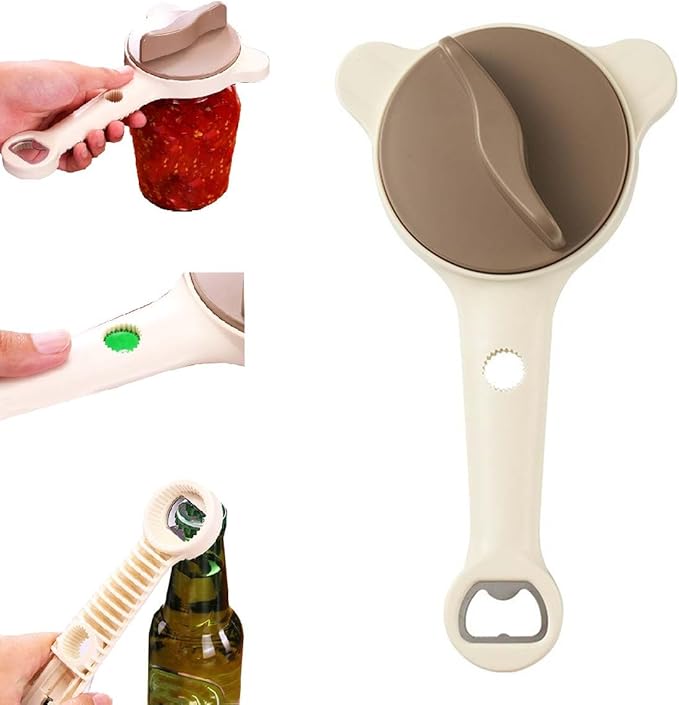 4 in 1 Multi-Purpose Jar Opener,Adjustable Three Claw Beer Bottle Opener,Handheld Can Lid Remover with Non Slip Teeth,for Seniors & Weak Hands,Fits Kitchen Jars,Bottles & Cans (1 pcs)