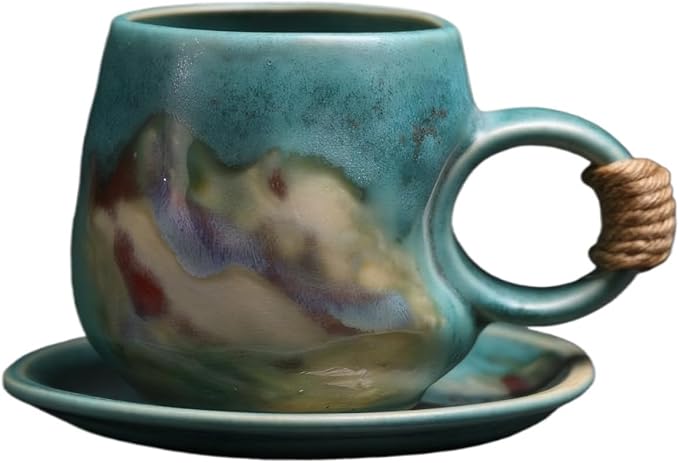 Little handmade ceramic pottery tea cup with saucer, espresso cup | 8 oz stoneware demitasse cup for lungo,cortado,Matcha, Americano