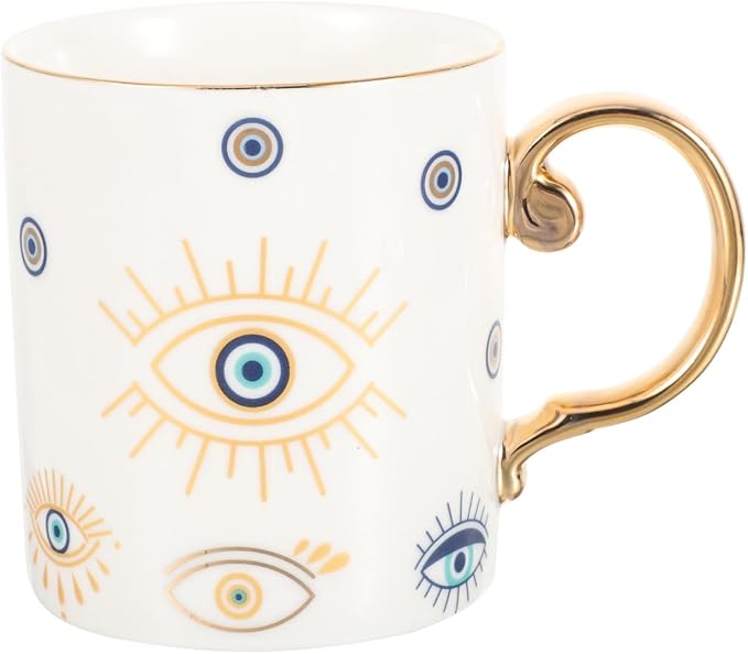 DOITOOL Ceramic Evil Eye Coffee Mug Turkish Coffee Cup with Handle Boho Eyes Tea Cups Arabic Greek Drinking Glasses Dishwasher Safe (Random Pattern)