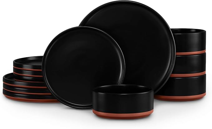 LIANYU 12 Pieces Porcelain Dinnerware Sets, Premium Plates and Bowls Set, High-Fired Ceramic Dishes Set for 4, Chip & Scratch Resistant, Microwave Dishwasher Safe, Charcoal Black