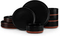 LIANYU 12 Pieces Porcelain Dinnerware Sets, Premium Plates and Bowls Set, High-Fired Ceramic Dishes Set for 4, Chip & Scratch Resistant, Microwave Dishwasher Safe, Charcoal Black