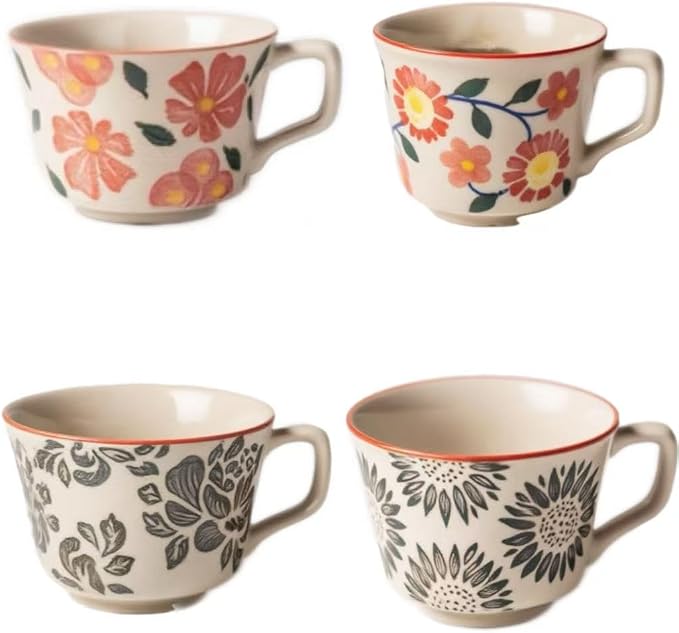 Ceramic Coffee Mugs 12 oz, Cups Set of 4, Mug for Coffee Milk Latte Cappuccino Tea, for Office Home shwasher Microwave Freezer Safe（Red）