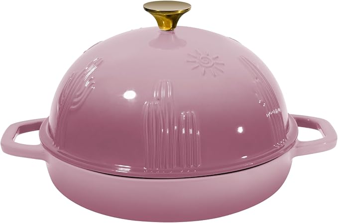 Flavehc Bread Oven Cast Iron Bread Dutch Oven with Cloche Lid for Bread Baking BerryPink Enameled Cast Iron Bread Oven with Dome Lid for Sourdough 5 qt