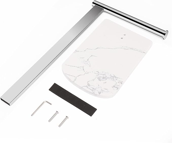 NearMoon Hand Towel Holder with Balanced Marble Base, 304 Stainless Steel Stand Towel Ring L Shape Hand Towel Rack Free-Standing Towel Bar for Bathroom Kitchen Countertop (Single Rod, Chrome)