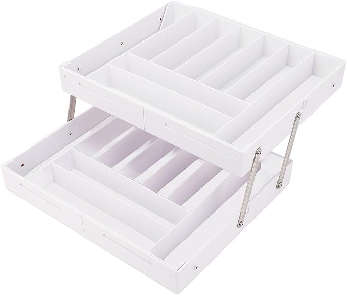 TOPINCN 2 Tier Collapsible Multi Level Drawer Organizer Tray, Folding Smart Drawer Storage, Expandable for Makeup, Jewelry, Silverware, Utensils, Kitchen Office Supplies