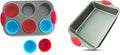 Boxiki Kitchen Duo: Non-Stick Steel Jumbo 6-Cup Muffin Pan with Silicone Handles & Reusable Liners + Non-Stick Steel 8x8 Square Baking Pan.