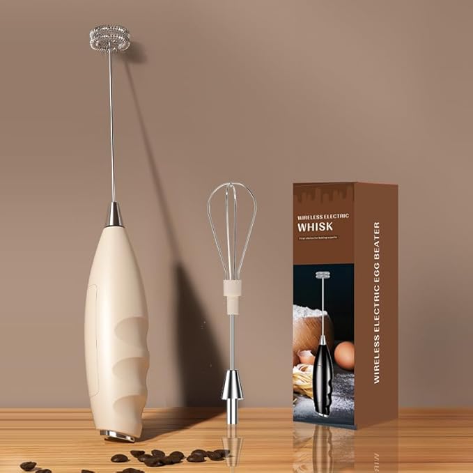 Powerful Milk Frother, Fast Handheld Drink Mixer with Stainless Steel Whisk,Rechargeable Handheld Electric Whisk, Designed to Fit The Handle of The Hand, Ultra Fast Handheld Drink Mixer (Khaki)