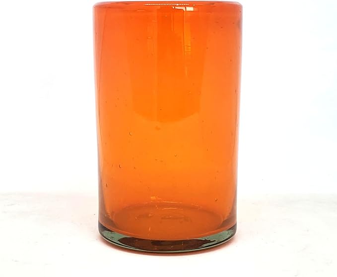 Solid Orange 14 oz Drinking Glasses (set of 6), Recycled Glass, Lead-free, Toxin-Free (14oz Drinking)