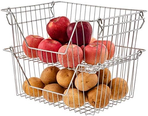 Stackable Wire Metal Baskets Storage Bins Fruit Vegetable Organization Pantry Cabinet Metal Bin for Kitchen Pantry Freezer Cabinet, Set of 6