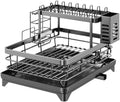 Adjustable Stainless Steel Dish Drying Rack with Drainboard - Over Sink Plate Organizer for Kitchen Storage