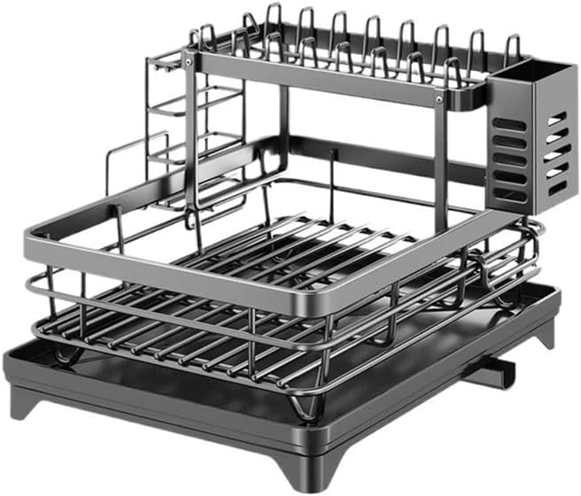 Adjustable Stainless Steel Dish Drying Rack with Drainboard - Over Sink Plate Organizer for Kitchen Storage