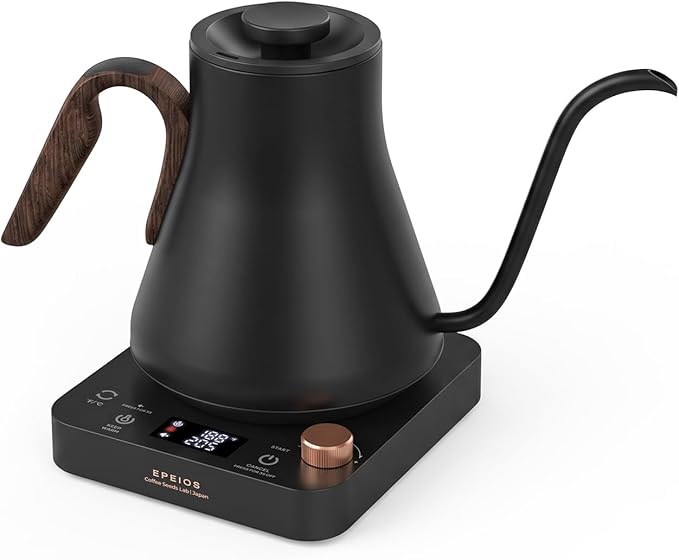 Epeios Electric Kettle, Gooseneck Electric Kettle with ±1°F Temperature Control, 1200W Rapid Heating for Pour Over Coffee & Tea, 304 Stainless Steel Interior, Auto Shut-Off, 0.9L, Matte Black