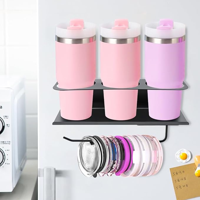 HONUTIGE 2 Pack Magnetic Stanley Cup Holder for Fridge, Water Bottle Organizer for Stanley 30&40 oz Tumbler, Strong Magnetic for Cup Organizer Holder, Cups Storage Rack for Kitchen Cabinets