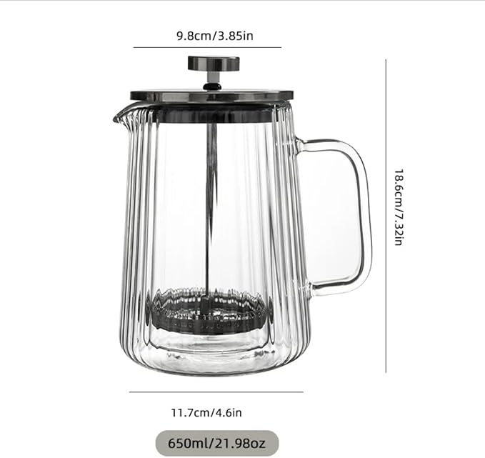 Small Glass French Press Coffee Maker 22oz (4 Cups) – Double-Wall Borosilicate Ribbed Coffee Press with Stainless Steel Filter, Manual Coffee Brewer & Tea Press – 10-Piece Cooking Set