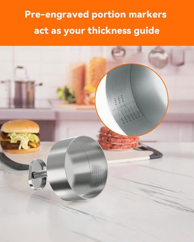 Brigii 304 Stainless Steel Burger Press - 4.5" Hamburger Patty Maker, Heavy Duty Stainless Steel Burger Press for Ground Beef, Burgers (Dishwasher Safe)