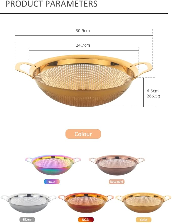 Stainless Steel Colander With Handle and Legs Drain Basket for Pasta, Spaghetti, Berry, Veggies, Fruits, Noodles, Salads, Fruit Colander Strainer Metal Rice Sieve Kitchen Utensils-Silver