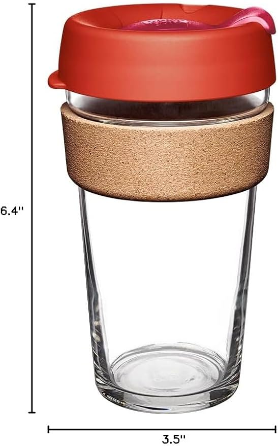 KeepCup Brew Cork, Reusable Glass Tumbler with Natural Cork, Grande Coffee Cup 16oz/454ml - Daybreak
