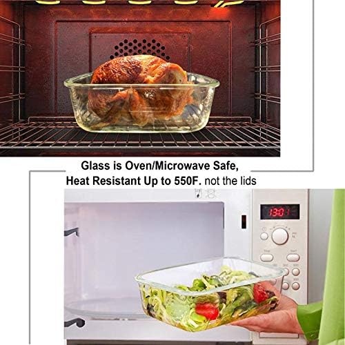 Glass Food Storage Containers Set, Large Size Containers with Lids, BPA-free Locking lids, 100% Leak Proof Glass Meal Prep Containers, Freezer to Oven Safe (2 Pack of 52oz)