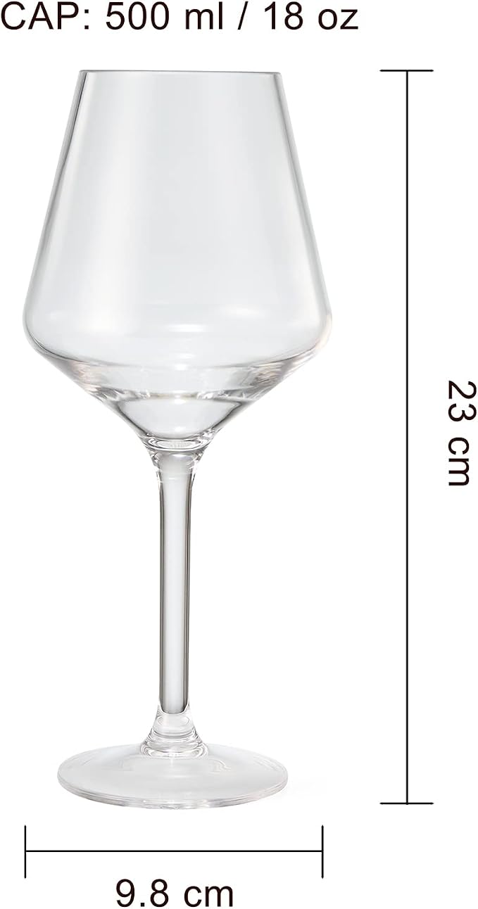 Unbreakable European Style Plastic Crystal, Stemmed Wine Glasses | Set of 8 | Acrylic Tritan Drinkware, Unbreakable Clear Color Shatterproof BPA-free, Reusable, Floating Pool & Indoor & Outdoor, 18oz