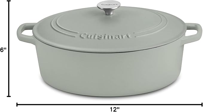 Cuisinart Chef's Classic Enameled Cast Iron Dutch Oven with Lid, Porcelain Enameled Interior, Oven Safe, Induction Compatible, 7-Quart, Oval, Sage
