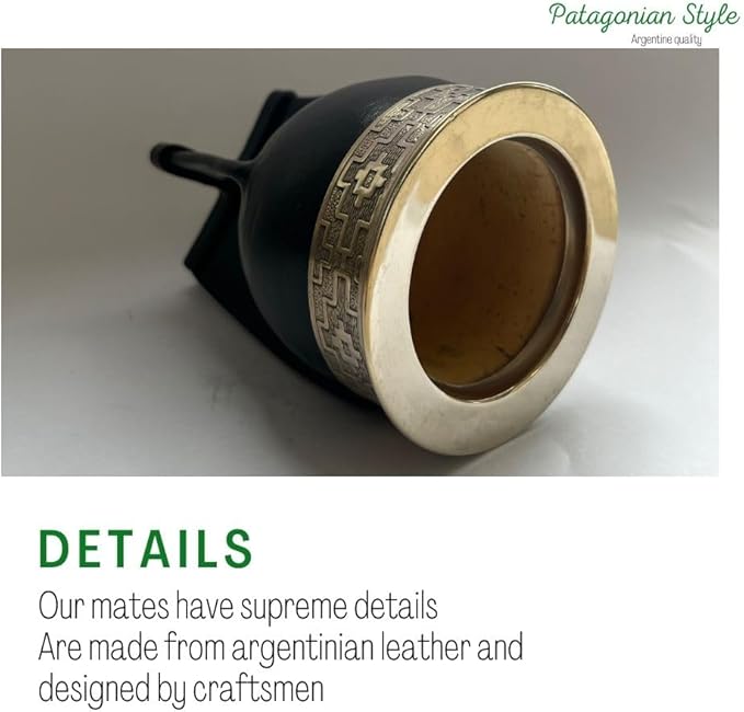 Mate Imperial Argentino, With Straw Tea Gourd Mug One Bombilla Mate (Straw), Wrapped Handmade Leather, Includes Premium Packaging(black)