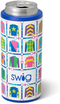 Swig Life Skinny Can Cooler, 12oz Insulated Slim Can Holder, Stainless Steel Cans Cooler, Covers for Tall Beer Bottles, Beach Accessories for Women (Jockey Club)