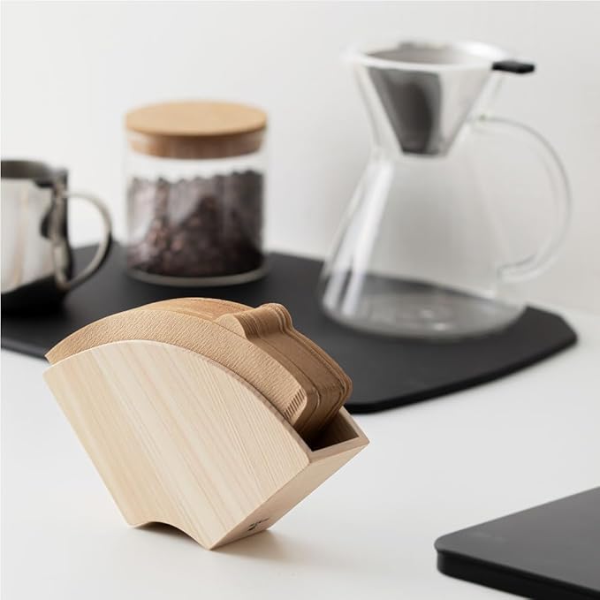 &NE NTR-376 Coffee Filter Holder, Natural, Width 6.6 x Depth 1.6 x Height 3.5 inches (16.7 x 4.0 x 8.8 cm), Magnet, Made in Japan, Wood, Paper, Paper, Case, Stand, Cone, Trapezoid, Stores 30 Pieces, 1