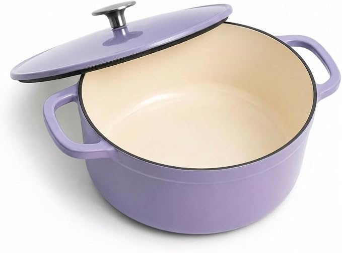 3.7 QT Enameled Cast Iron Dutch Oven with Lid, Purple - Heavy Duty Casserole Braiser Pot for Sourdough Bread, Roasting & Stews, Induction Compatible, Oven Safe 500°F for Small Families