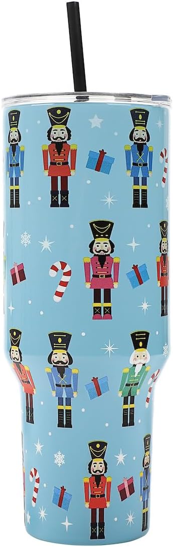 Bioworld Nutcrackers Vacuum Insulated 40 Oz. Stainless Steel Tumbler with Reusable Straw & Leak-Proof Lid Easy Carry Handle for Travel or Home