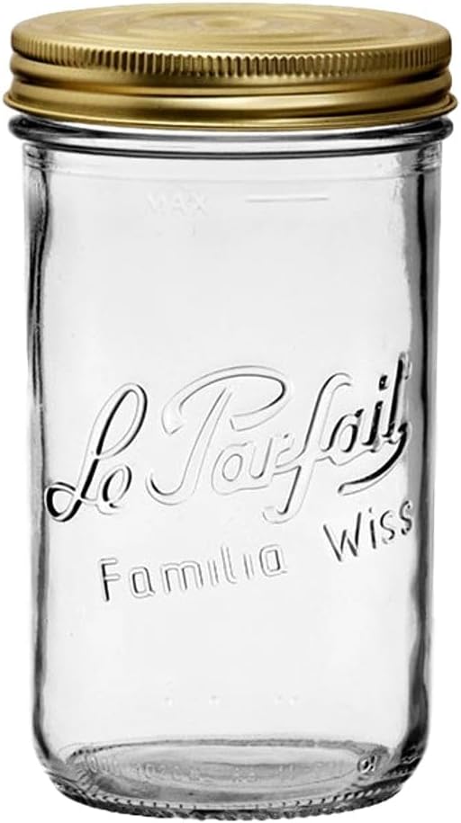 Le Parfait Familia Wiss 32oz (1L) Wide Mouth Glass Canning Jar – 1PK Made in France, Airtight 2-Piece Lid, Reusable Zero Waste & Eco-Friendly for Kitchen Storage, Meal Prep, Fermentation & Baking