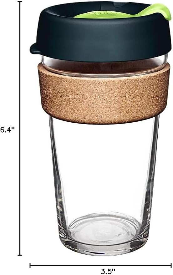 KeepCup Brew Cork, Reusable Glass Tumbler with Natural Cork, Grande Coffee Cup 16oz/454ml - Deep