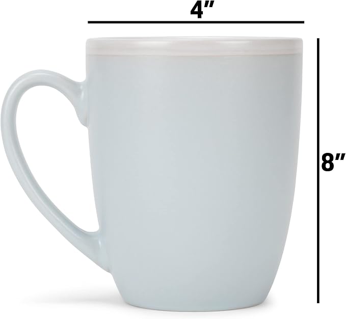 Elanze Designs Solid Color Pale Blue White Interior 16 ounce Matte Ceramic Mugs Matching Set of 4