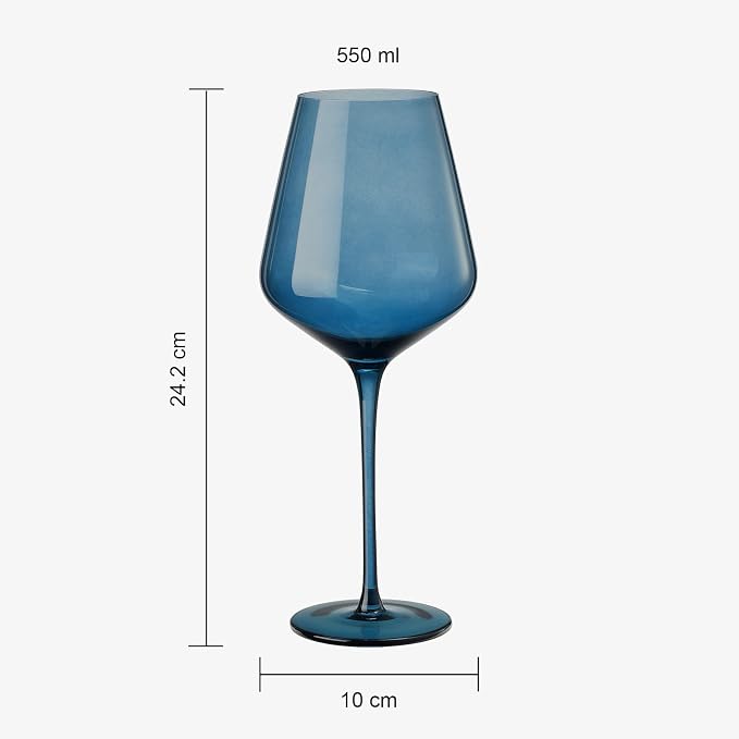 Colored Crystal Wine Glasses Set of 6, Gift Wife, Her, Mom, Friend - Large 18.5oz Glass, Italian Style Tall Stemmed Drinkware, Long Stem Wines, Dinner, Color Beautiful Glassware, Luxury, Hand-Blown