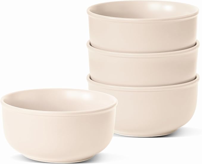 Timeworn Clay Cereal Bowls, Set of 4, 6-Inch, Creamy White | Hand-Finished Stoneware, Farmhouse Style, Microwave Safe, Dishwasher Safe