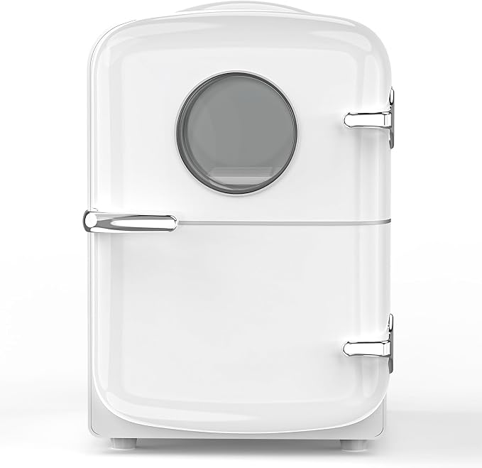 Electactic Mini Fridge for Skincare, 4L/6 Cans Portable Compact Cosmetic Fridge, Desktop Fridge with AC/DC Adapters, Observation Window, Small Cooler and Warmer for Beverage, Makeup, Bedroom, White