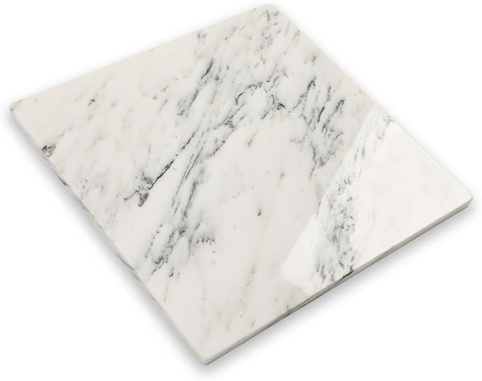 Diflart Marble Cutting Board for Kitchen Ink White 16x16 Inch Non-Slip Feet | Natural Stone Slab Pastry Board for Baking, Cheese, Service, Charcuterie, Dough, Chocolate, Pack of 1 Piece