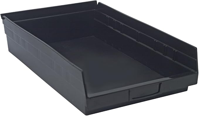 QUANTUM STORAGE SYSTEMS QSB110BR Economy Recycled Plastic Part Organizer Black Bins 18" L x 12" W x 4" H 8 Pack