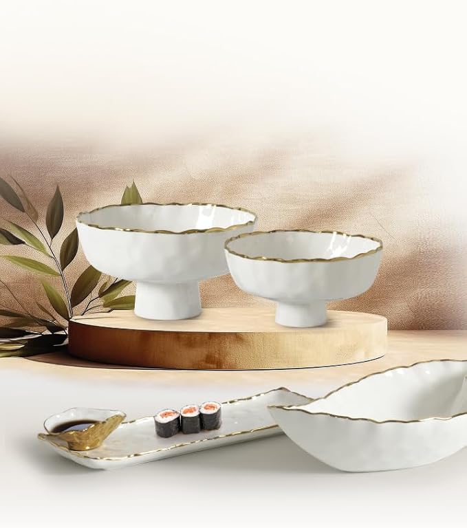 Pampa Bay Golden Salerno Titanium-Plated Porcelain Spoon Rest (White and Gold)