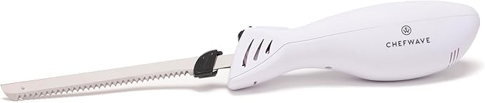 Rechargeable Electric Knife with 4 Serrated Blades and Safety Lock Trigger Release (Black))