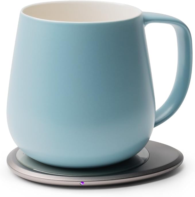 OHOM Ui+ Self-Heating Mug Set – Moonmist Blue | 18 fl oz / 532 mL Ceramic Coffee & Tea Mug with Heating Pad