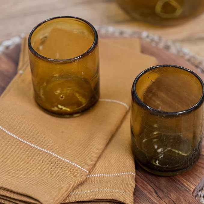 Solid Amber 9 oz Short Tumblers (set of 6), Recycled Glass, Lead-free, Toxin-Free (9oz Tumbler)
