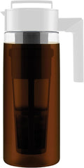 Takeya Deluxe Cold Brew Coffee Maker - BPA-Free Tritan Pitcher with Airtight Leakproof Lid, Silicone Grip Handle, Fine-Mesh Filter - Shatter-Proof, Dishwasher Safe, Made in USA - 2 Quart/White